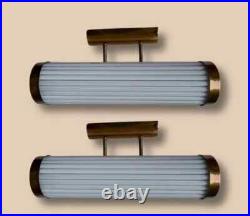 Pair of Art Deco Brass Wall Sconces Milk Glass Rod Lamps Rare Ship Inspired