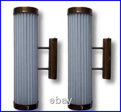Pair of Art Deco Brass Wall Sconces Milk Glass Rod Lamps Rare Ship Inspired