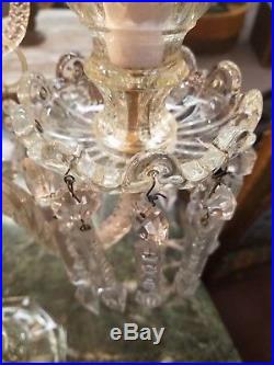 Pair of Art Deco Crystal Candelabra Table Lamps with Large Feather Plumes