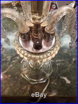Pair of Art Deco Crystal Candelabra Table Lamps with Large Feather Plumes