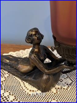 Pair of Art Deco Lamps Lady Nymphs Laying Down Table Lamps