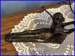 Pair of Art Deco Lamps Lady Nymphs Laying Down Table Lamps