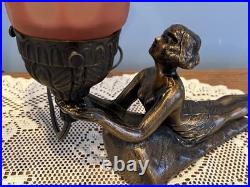 Pair of Art Deco Lamps Lady Nymphs Laying Down Table Lamps