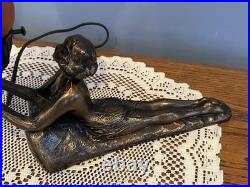 Pair of Art Deco Lamps Lady Nymphs Laying Down Table Lamps