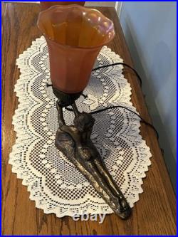 Pair of Art Deco Lamps Lady Nymphs Laying Down Table Lamps