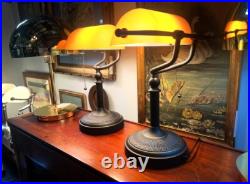 Pair of Art Deco Style Amber Banker's Lamps