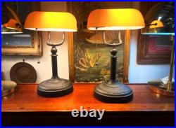 Pair of Art Deco Style Amber Banker's Lamps
