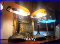Pair of Art Deco Style Amber Banker's Lamps