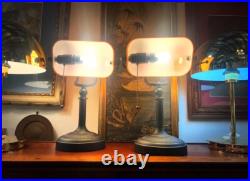 Pair of Art Deco Style Amber Banker's Lamps