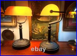 Pair of Art Deco Style Amber Banker's Lamps