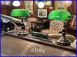 Pair of Art Deco Style Bankers Lamps with Green Glass Shades