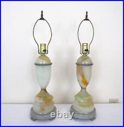 Pair of Art Deco Table Lamps Akro Agate Swirl Glass