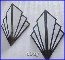 Pair of Home Art Deco Brass & Frosted Glass Skyscraper Wall Sconces Lamp