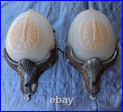 Pair of Lightmaster Slip Shade Art Deco Wall Sconces Lights-as-is-READ
