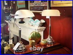 Pair of Tall Chrome Art Deco Style Bankers Lamps