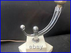 Pair of Vintage 30's Art Deco Chrome and Alabaster Vanity / Table /Boudoir Lamps
