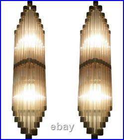 Pair of Vintage Art Deco Brass & Glass Rod Ship Light Wall Sconces Antique Lamp