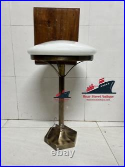 Pair of Vintage Art Deco Brass & Milk Glass Table Lamps Antique Mushroom Shape