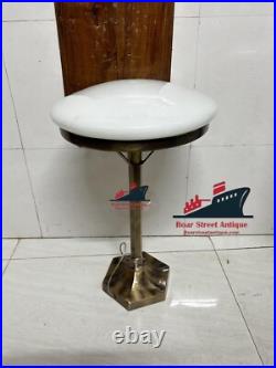 Pair of Vintage Art Deco Brass & Milk Glass Table Lamps Antique Mushroom Shape