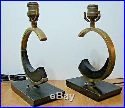Pair of Vintage Art Deco Brass & Wood Table Lamps Very Rare (Chanel)