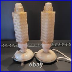 Pair of Vintage Art Deco Bullet Torpedo Skyscraper Boudoir Table Lamps Beige