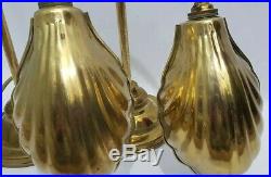 Pair of Vintage Brass Gooseneck Desk Table Lamp Clam Shell Shade Art Deco