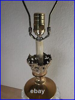 Pair of Vintage MCM Hollywood Regency Art Deco Table Lamps Glass Brass