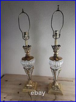 Pair of Vintage MCM Hollywood Regency Art Deco Table Lamps Glass Brass