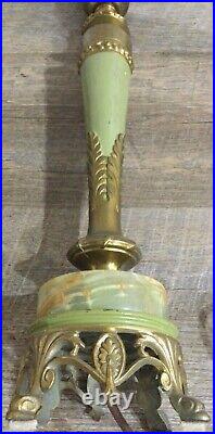Pair of Vintage Rembrandt 2040 Torch Table Lamp Bronze Marble 3 Uranium Glass