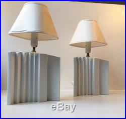 Pair of Vtg Danish Architectural Skyscraper Porcelain table lamps Art Deco Style