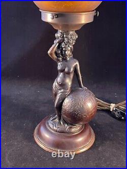 Pair of vintage nude figural Art Deco boudoir lamps