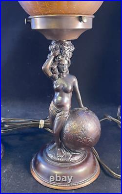 Pair of vintage nude figural Art Deco boudoir lamps