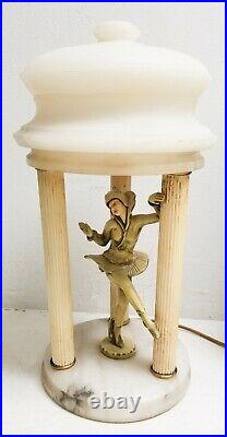 Period Art Deco Lamp Cold Painted Figural Ballerina Alabaster Lorenzl Manner