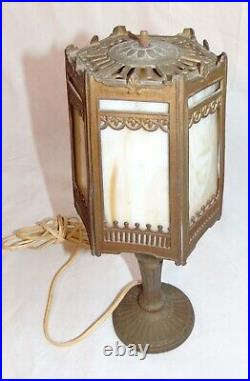 Period Art Deco Metal Slag Glass Boudoir Table Accent Lamp