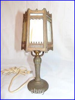 Period Art Deco Metal Slag Glass Boudoir Table Accent Lamp