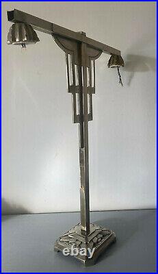 Pied de lampe de table Art déco (1930) à double tulipe métal chromé cf. Noverdy