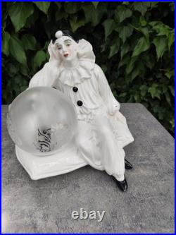 Pierrot Art Deco Lamp White Porcelain Globe Glass Vintage Night Light 1930