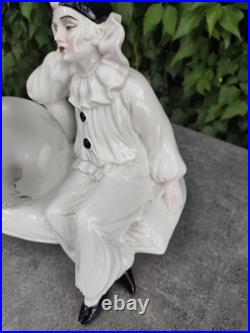 Pierrot Art Deco Lamp White Porcelain Globe Glass Vintage Night Light 1930