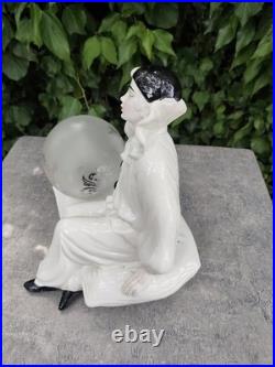 Pierrot Art Deco Lamp White Porcelain Globe Glass Vintage Night Light 1930