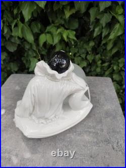 Pierrot Art Deco Lamp White Porcelain Globe Glass Vintage Night Light 1930