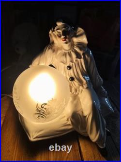 Pierrot Art Deco Lamp White Porcelain Globe Glass Vintage Night Light 1930