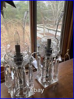 Pr 16 Art Deco Cut Glass Boudoir Buffet Vanity Lamps Crystal 20 Prisms 6.5