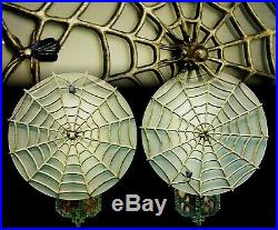 Pr Antique/Vintage Art Deco Fly & Spider Web Electric Wall Sconces Lamps Lights