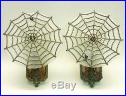 Pr Antique/Vintage Art Deco Fly & Spider Web Electric Wall Sconces Lamps Lights