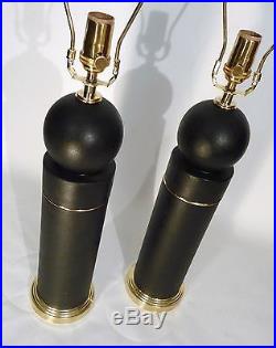 Pr Art Deco / Bauhaus Ceramic / Brass Bulbed Cylinder Form Table Lamps Lights