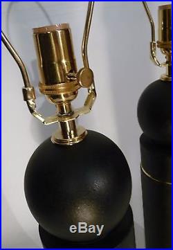 Pr Art Deco / Bauhaus Ceramic / Brass Bulbed Cylinder Form Table Lamps Lights