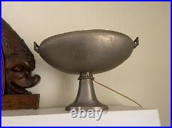 Pr Art Deco Machine Age Antique Lamps UPLIGHTS Aluminum Mantle OVAL Baskets
