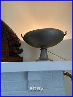 Pr Art Deco Machine Age Antique Lamps UPLIGHTS Aluminum Mantle OVAL Baskets