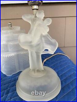 Pr Vintage Satin Glass Boudoir Lamps ART DECO 4 Tier SKYSCRAPER shade Working