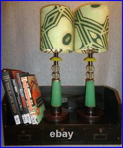 Prairie School Vintage Jadeite Glass Art Deco Lamps